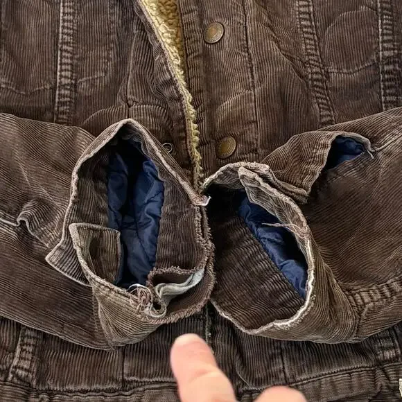 VTG 90s Abercrombie Fitch Corduroy Trucker Jacket Sherpa Lined Brown Men Medium - Picture 7 of 11